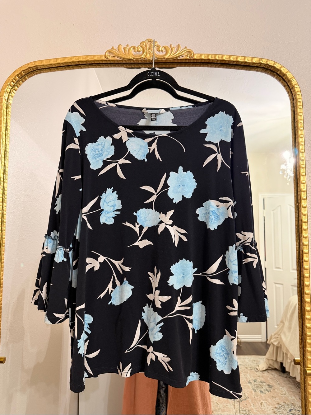 Ellen Tracy Black Tunic with Light Blue Floral Print